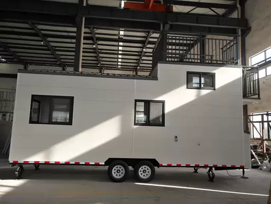 Wheeled Light Steel Prefab Tiny House With Metal PU Sandwich Panel Wall And Trailer