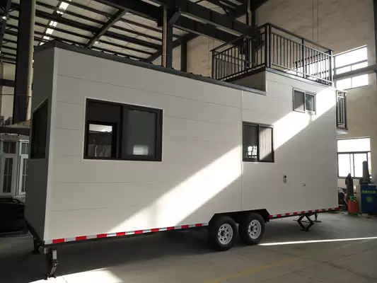 Wheeled Light Steel Prefab Tiny House With Metal PU Sandwich Panel Wall And Trailer