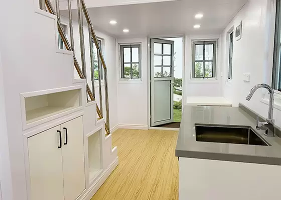 Prefabricated Light Steel Frame Tiny House On Wheels Long Life Span Tiny Prefab Homes