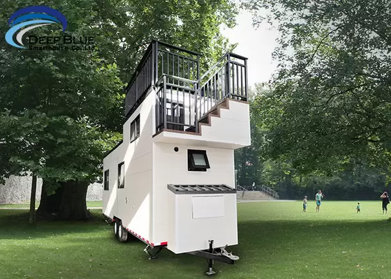 Wheeled Light Steel Prefab Tiny House With Metal PU Sandwich Panel Wall And Trailer