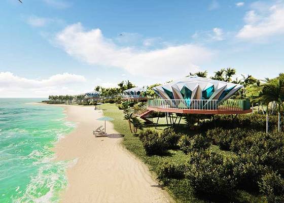 Light Steel Framing Prefabricated Overwater Bungalow / Prefab House For Resort Water Bungalow