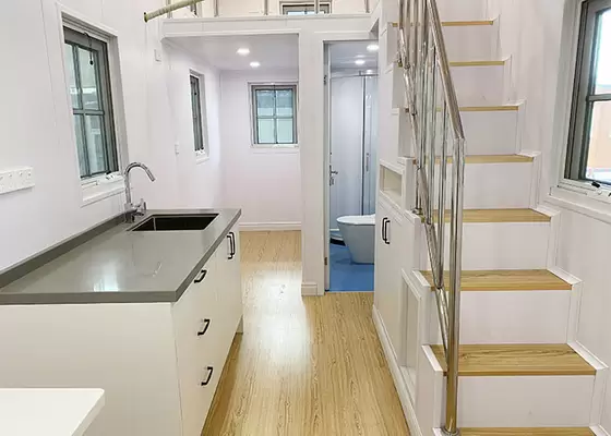 Prefabricated Light Steel Frame Tiny House On Wheels Long Life Span Tiny Prefab Homes