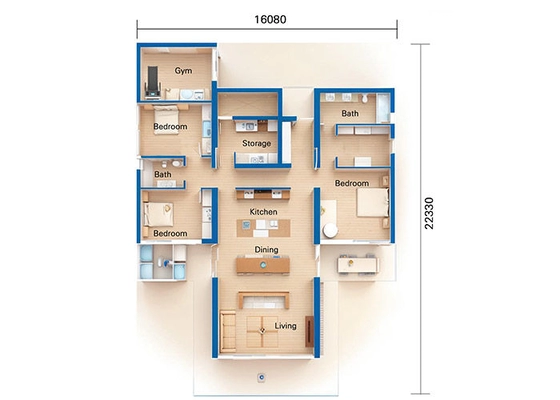 Luxury 4 Bedroom Pre Fabricated Villa Prefab House With Light Steel Frame House Ktis